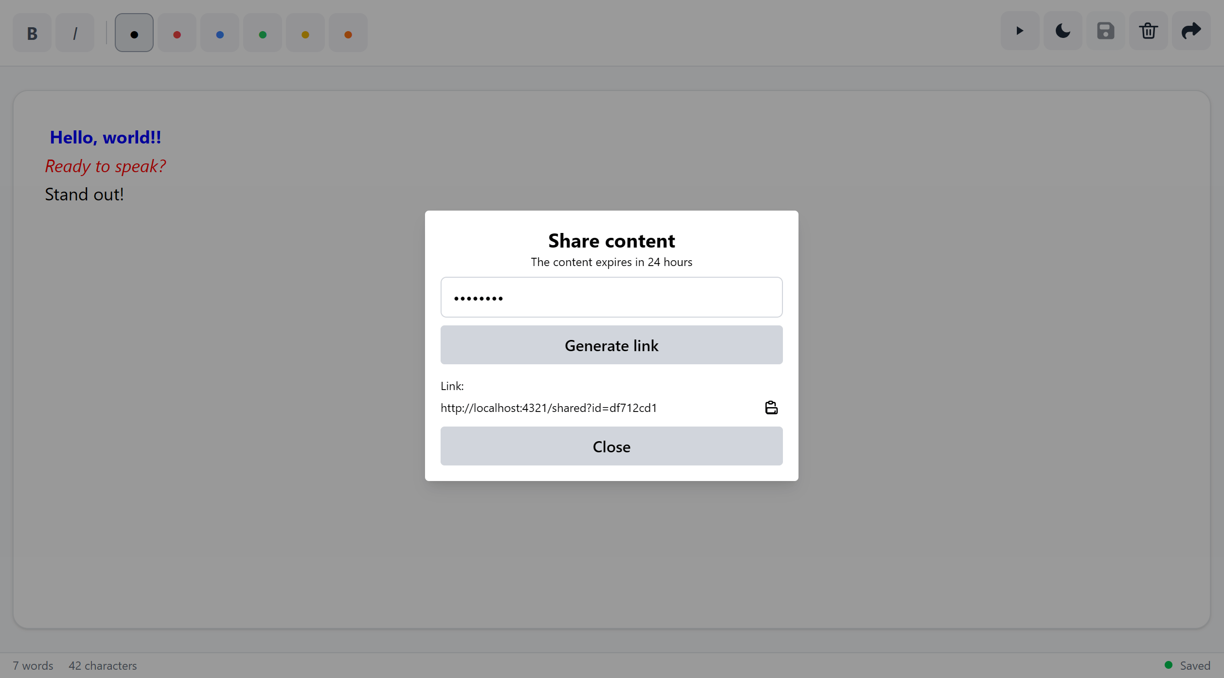 Nanoprompter - Share Modal Screenshot